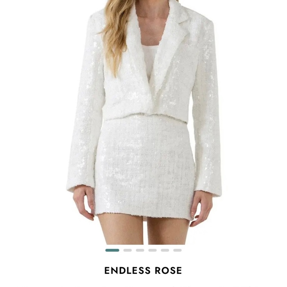 Cropped Endless Rose sequin cropped jacket & skirt set.
